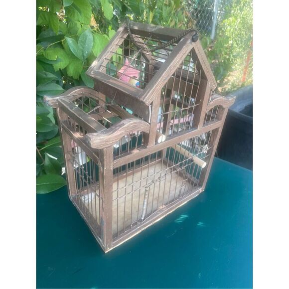 Vintage Bird Cage With Two Wood Perches - Picture 3 of 14
